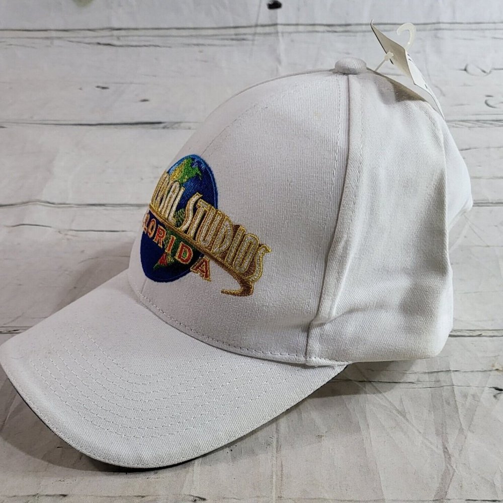 Vintage Universal Studios Spell Out Globe White Adjustable Baseball Cap NWT